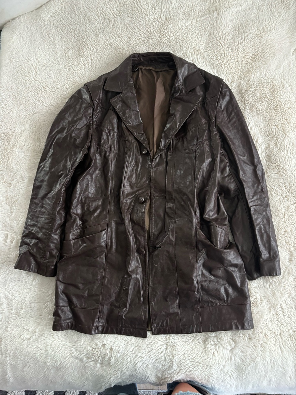 VTG Chocolate Brown Leather Button-Front Jacket